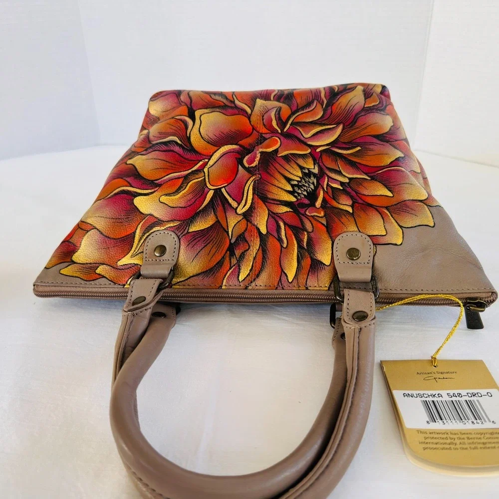 Anuschka Satchel Crossbody NEW with Tags 540-DRD-0 Dreamy Dahlias Bronze Signed